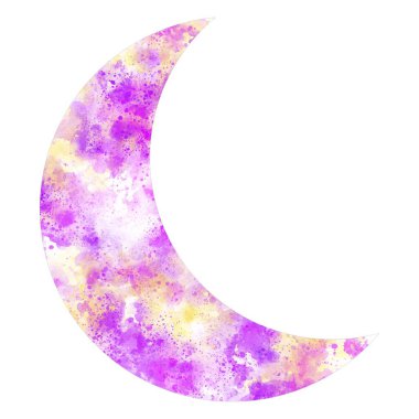Beyaz arkaplanda suluboya şekilli sanatsal hilal ay.