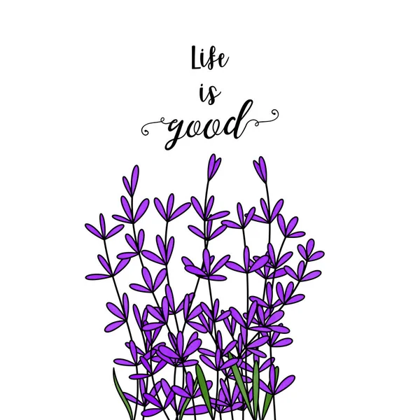 Life Good Wording Lavender Flowers Illustration Design White Background — Fotografia de Stock