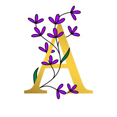 Altın ve çiçek dizayn alfabesi Beyaz arkaplanda bir resim.