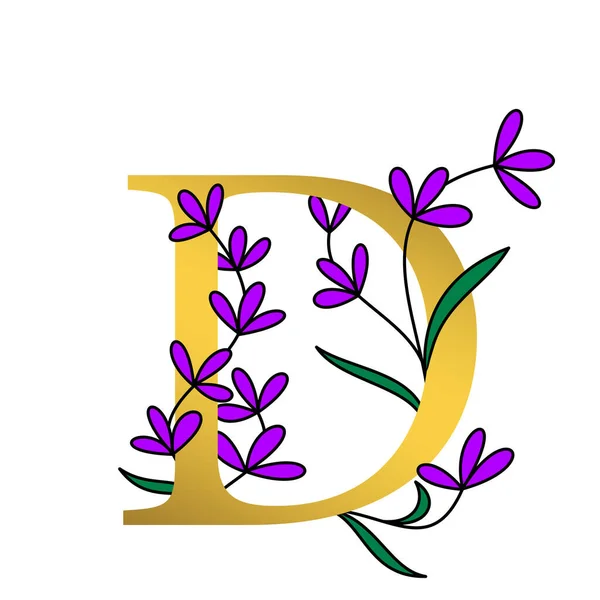 Desenho Ouro Floral Alfabeto Ilustração Sobre Fundo Branco — Fotografia de Stock
