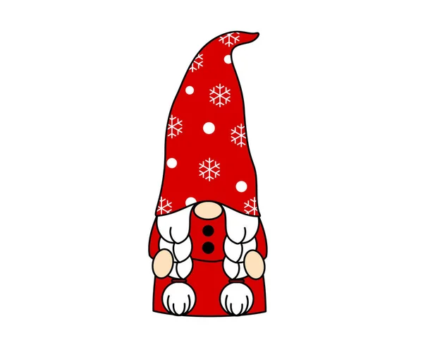 Christmas Gnome Girl Her Beautiful Red Costume Winter Illustration Design — Stockfoto