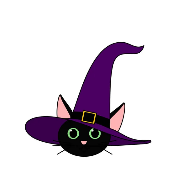 Gato Preto Com Olhos Verdes Seu Chapéu Bruxa Para Halloween — Fotografia de Stock