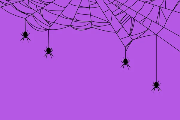 Spiders hanging on their spider web from the roof  illustration design for halloween backgorund.