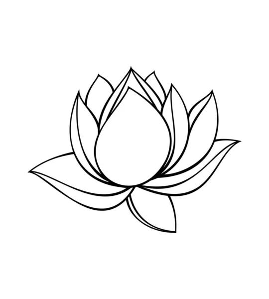 Lotus flower line art graphic design on white background.