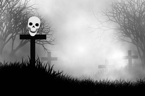 Смерть Темному Хеллоуїні Концептуальний Дизайн Туманом Покритим Над Кладовищем Навколо — стокове фото