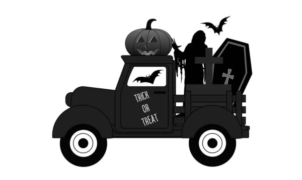 Spooky Truck Halloween Decorations Zombie Two Bats Flying — Zdjęcie stockowe