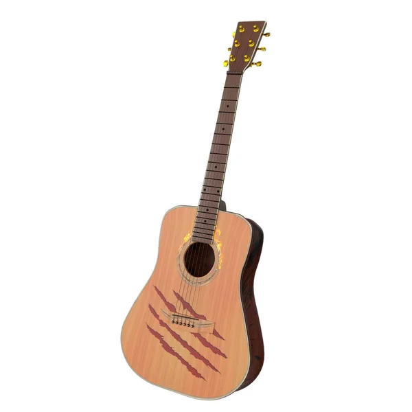 beyaz arkaplanda izole edilmiş akustik gitar