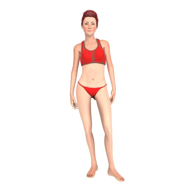 Young Woman Swimsuit Red Lips Bikini Isolated White Background — Stok Foto