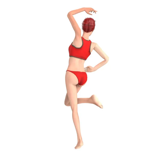 Rendering Beautiful Girl Swimsuit Red Bikini White Background — Stok fotoğraf