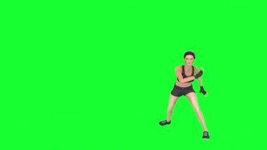 woman in sportswear jumping isolated on a green background-back view