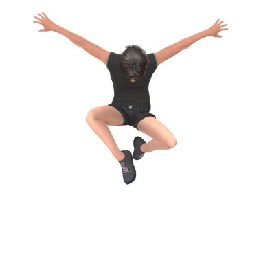 3d rendering of a young boy jumping on a white background