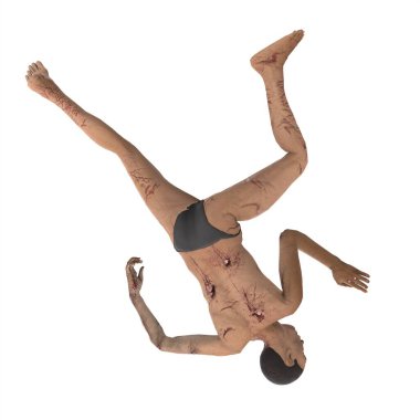 Beyaz arka planda ısıran zombi karakteri