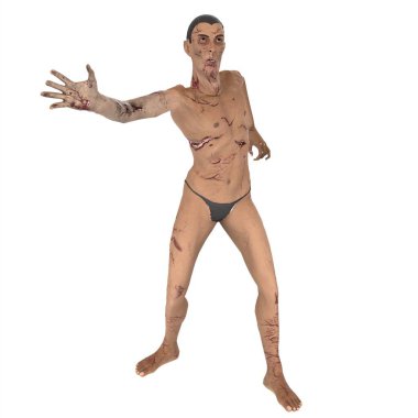 Beyaz arka planda ısıran zombi karakteri