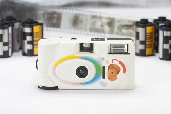 Compact film camera and flim cartridge — Stock Photo, Image