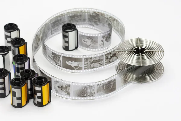 Old 35 mm film and reel — Stock Photo, Image