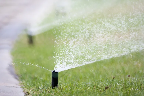 Sprinkler testa irrigazione l'erba — Foto Stock