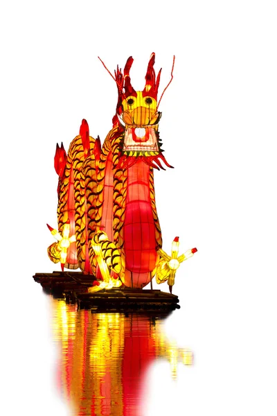 Chinese Dragon Lantern in pond isolated on white — Stock Photo, Image