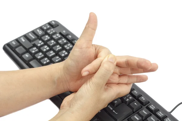 Pijnlijke vinger als gevolg van langdurig gebruik van toetsenbord en muis. — Stockfoto