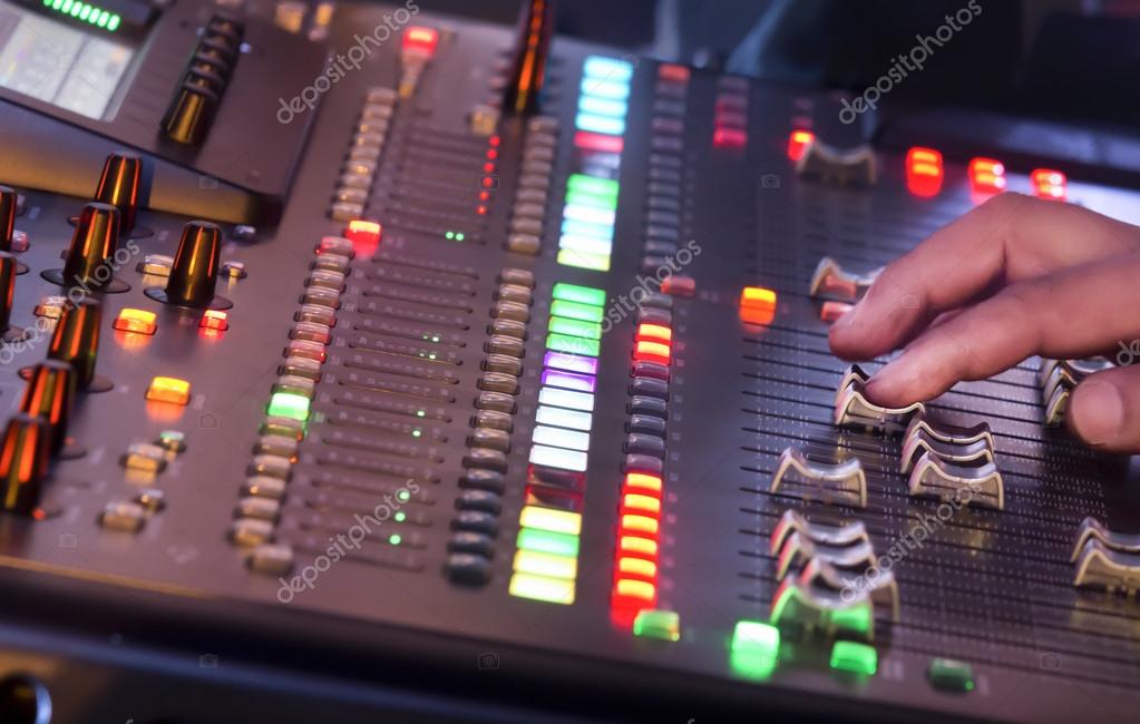 Adjust sound mixer switch in concert — Stock Photo © toa55 48825353
