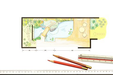 backyard için su Bahçe Tasarım planı
