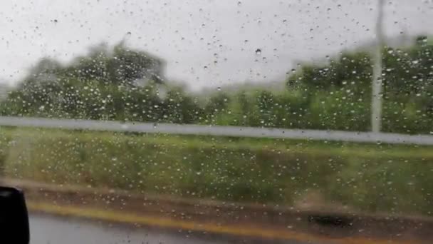 Regndag Motorväg Uppförande Från Bussfönstret — Stockvideo