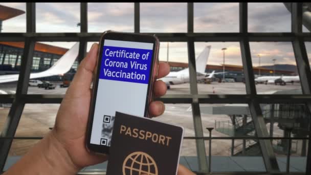 Сертификат Прививках Паспорта Вакцины Мобильном Телефоне — стоковое видео