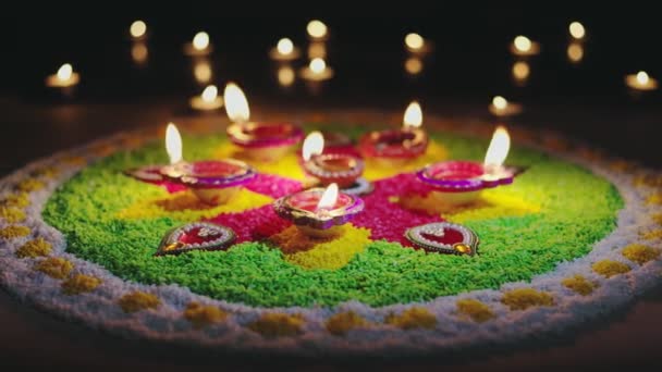 Lámparas Diya Tradicionales Encendidas Durante Celebración Diwali — Vídeos de Stock