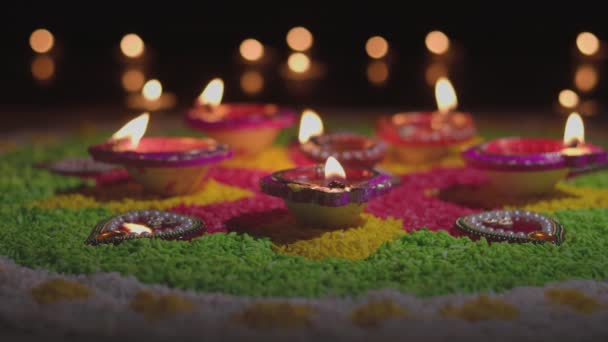 Traditionelle Diya Lamper Tændt Diwali Fest – Stock-video
