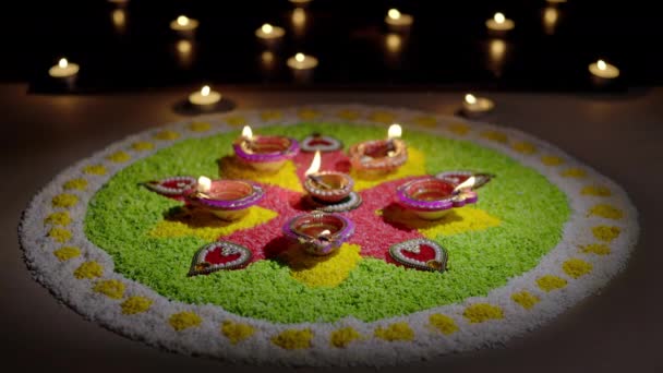 Lampes Diya Traditionnelles Allumées Pendant Célébration Diwali — Video