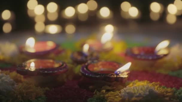 Lampade Diya Tradizionali Accese Durante Celebrazione Del Diwali — Video Stock