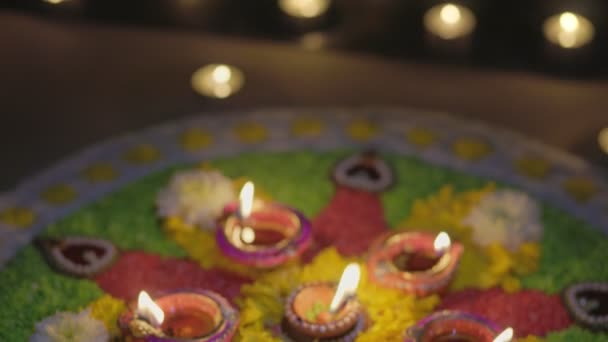 Traditional Diya Lamps Lit Diwali Celebration — Stock Video