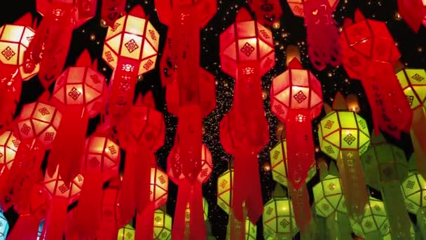 Festival Yee Peng Linternas Papel Decoradas Tha Phae Carretera Chiang — Vídeo de stock