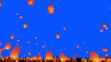 Chroma anahtarı, Yee-Peng Festivali 'nde (Loy Krathong) turistik gökyüzü fenerleri, Chiang Mai, Tayland..