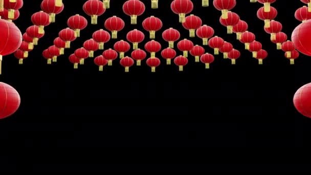 Chinese New Year Lanterns Animation Isolated Transparent Background Rendering — Stock Video