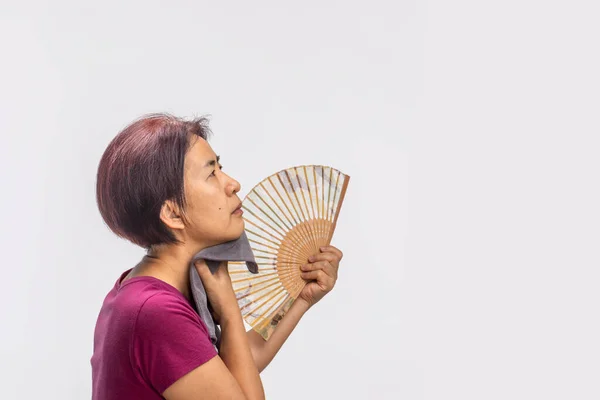 Femme Âge Moyen Sensation Bouffées Chaleur Surchauffe Symptômes Ménopause — Photo