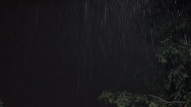Raindrops falling and lightning at night time. Slow motion