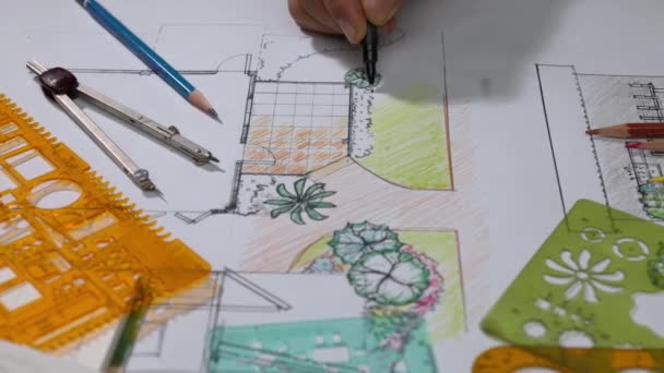 Architecte Paysagiste Apprentissage Étudiant Plan Jardin Conception — Video