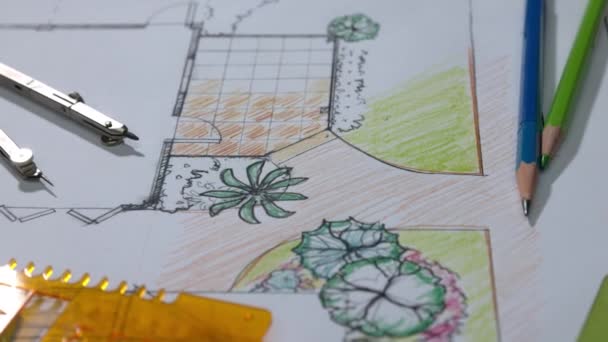 Paisaje Arquitecto Estudiante Aprendizaje Jardín Plan Diseño — Vídeos de Stock