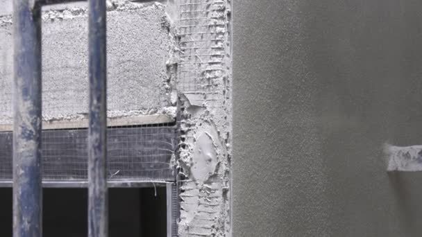 Wire Mesh Prevents Motar Wall Plaster Cracking — Stockvideo