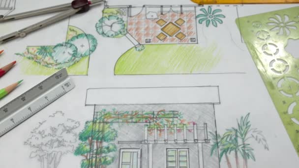 Paisaje Arquitecto Estudiante Aprendizaje Jardín Plan Diseño — Vídeos de Stock