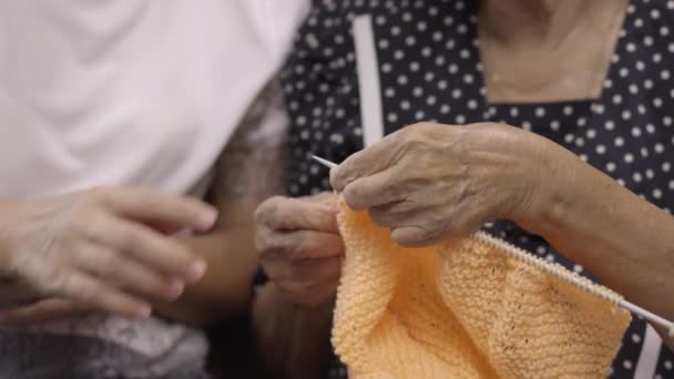 Elderly Woman Daughter Knitting Together Protect Dementia Memory Loss — Video Stock