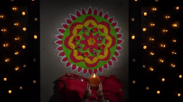 Lámparas Diya Tradicionales Encendidas Durante Celebración Diwali — Vídeo de stock
