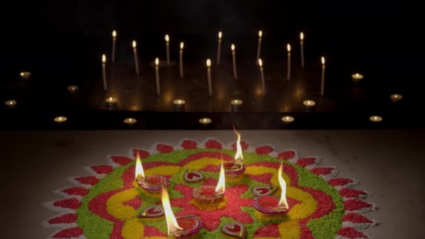 Tradiční Diya Lampy Rozsvícené Během Diwali Oslavy — Stock video