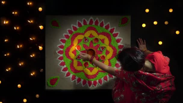 Lámparas Diya Tradicionales Encendidas Durante Celebración Diwali — Vídeos de Stock