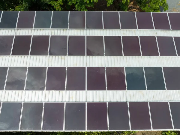 Thin film solar panel type on a roof.