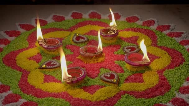 Tradiční Diya Lampy Rozsvícené Během Diwali Oslavy — Stock video