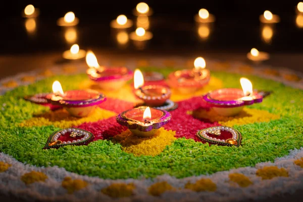 Παραδοσιακά Φώτα Diya Αναμμένα Κατά Διάρκεια Εορτασμού Diwali — Φωτογραφία Αρχείου