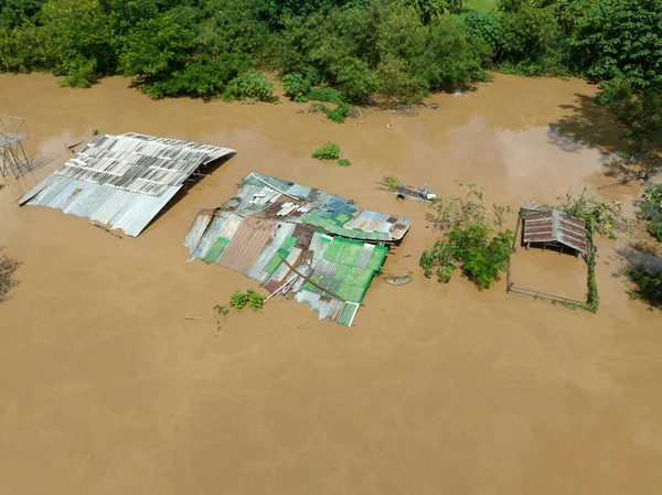 Vista Aérea Una Inundación Sudeste Asiático Debido Las Fuertes Lluvias — Foto de Stock