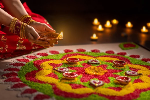 Lámparas Diya Tradicionales Encendidas Durante Celebración Diwali — Foto de Stock