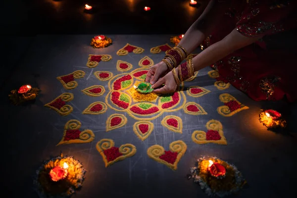Happy Diwali Lámparas Diya Encendidas Durante Celebración Diwali — Foto de Stock